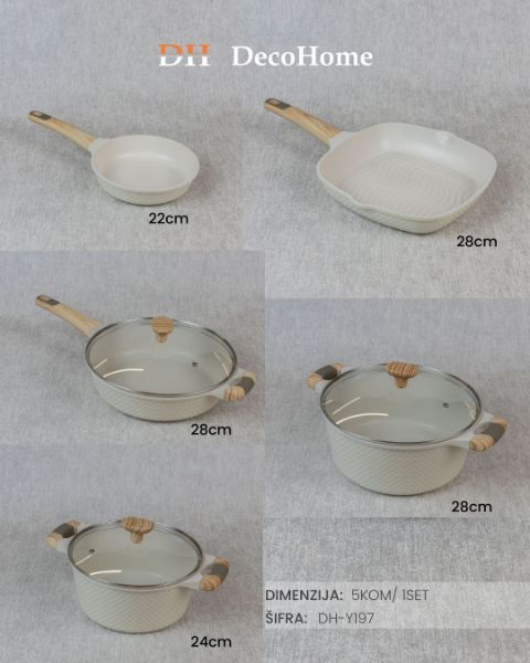 Slika Metalni set šerpe i tiganji sa poklopcima beli / 5kom - DH-Y197