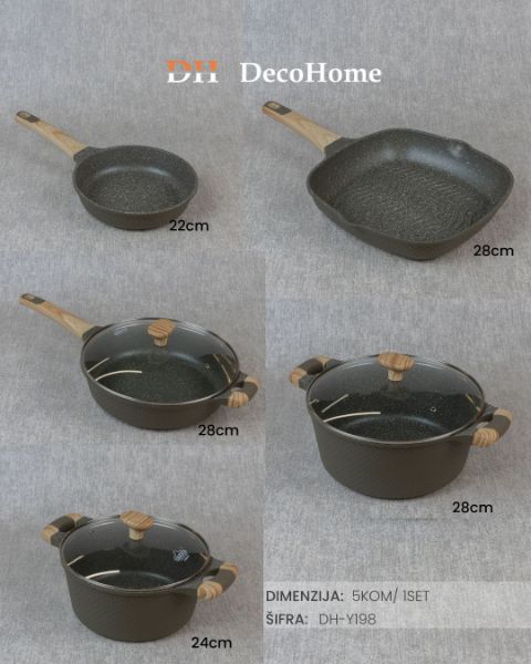 Slika Metalni set šerpe i tiganji sa poklopcima zeleni / 5kom - DH-Y198