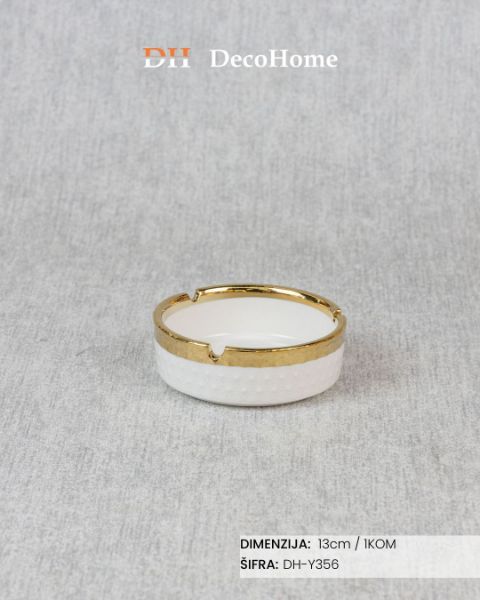 Slika Keramička pepeljara 13cm belo-zlatno / 1kom - DH-Y356