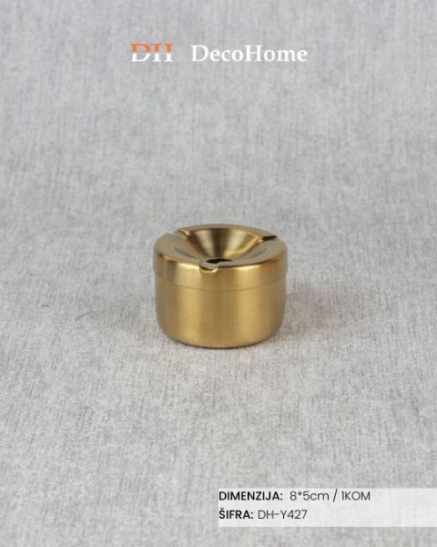Slika Metalna zlatna pepeljara sa poklopcem 8*5cm / 1kom -DH-Y427