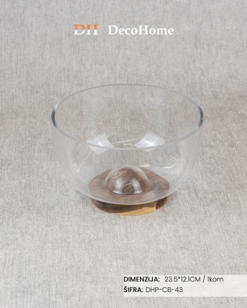 Slika Staklena činija sa drvenim postoljem 23.5*12.1cm / 1kom - DHP-CB-43