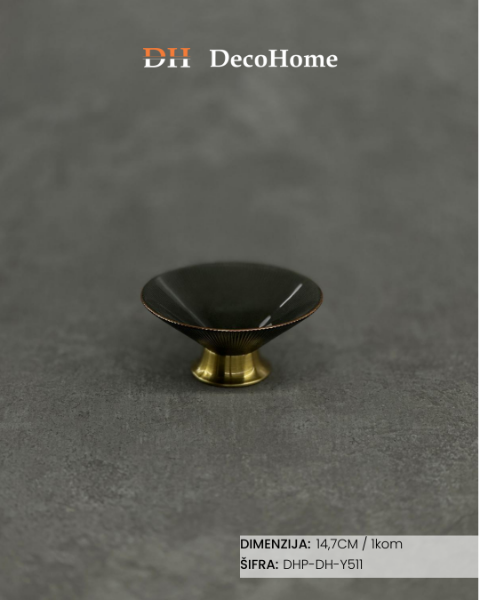 Slika Staklena crna činija sa zlatnim postoljem 14,7cm / 1kom - DH-Y511