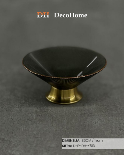 Slika Staklena crna činija sa zlatnim postoljem 36cm / 1kom - DH-Y513