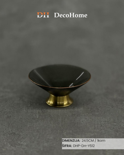 Slika Staklena crna činija sa zlatnim postoljem 24,5cm / 1kom - DH-Y512