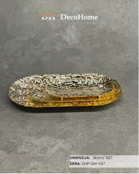 Slika Dekorativne zlatne zdele na postolju 26*15cm/35*20cm/43*26cm / 3kom - DH-Y87