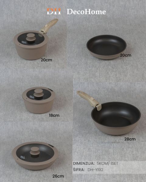 Slika Metalni set šerpi i tiganja sa poklopcima bež / 10kom - DH-Y192