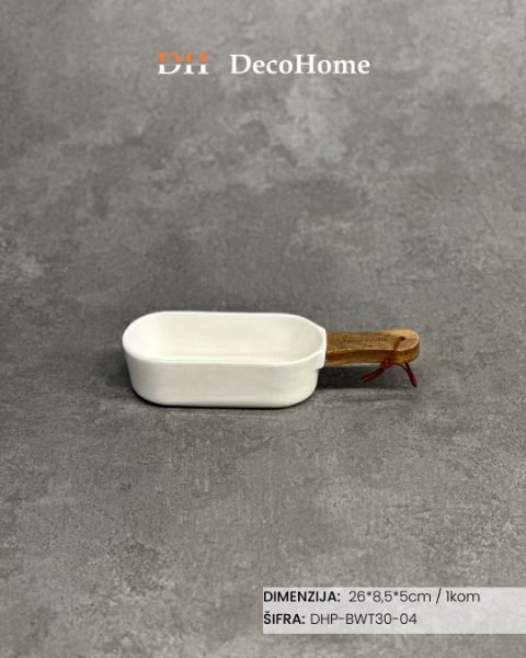 Slika Porcelanska činija sa drvenom ručkom 26*8,5*5cm / 1kom - DHP-BWT30-04