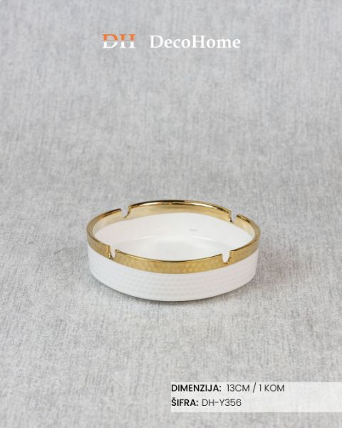 Slika Keramička pepeljara 13cm belo-zlatno / 1kom - DH-Y356