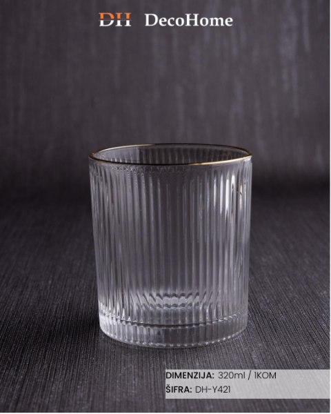 Slika Staklena čaša zlatna ivica 320ml/ 1kom DH-Y421