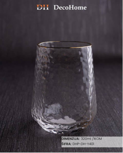 Slika Staklena čaša zlatna ivica  320ml / 1kom DH-Y401