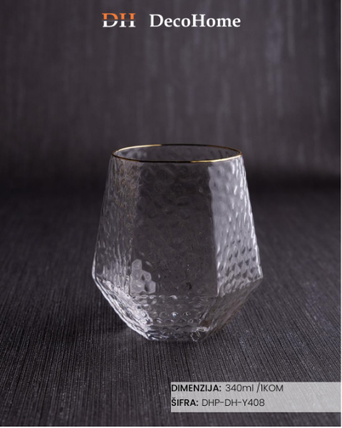 Slika Staklena čaša zlatna ivica 240ml/ 1kom DH-Y408