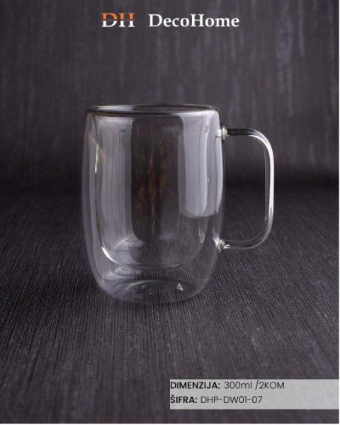 Slika Staklena čaša dupli zid 300ml / 2kom - DHP-DW01-07
