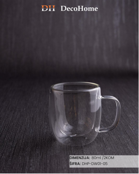 Slika Staklena čaša dupli zid 80ml / 2kom - DHP-DW01-05