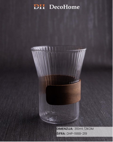 Slika Staklene čaše sa drvenim omotom 310ml / 2kom - DHP-1988-219