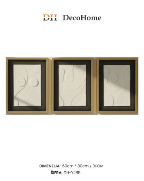 Slika Drvene slike u staklenom ramu /crno-bele/ 60*80cm / 3kom - DH-Y285