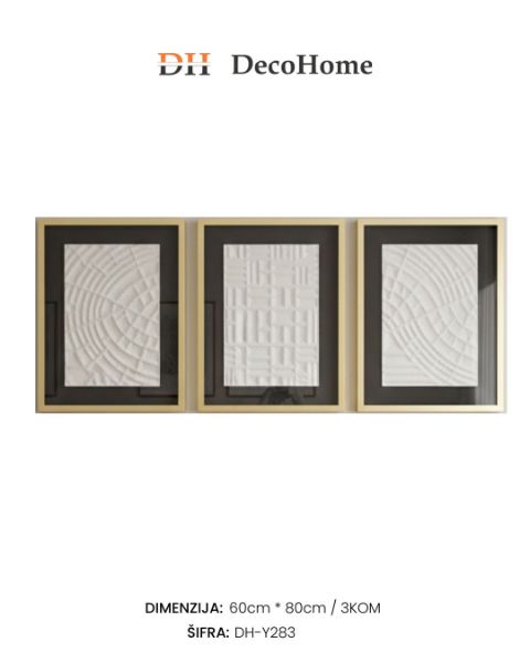 Slika Drvene slike u staklenom ramu /crno-bele/ 60*80cm / 3kom - DH-Y283